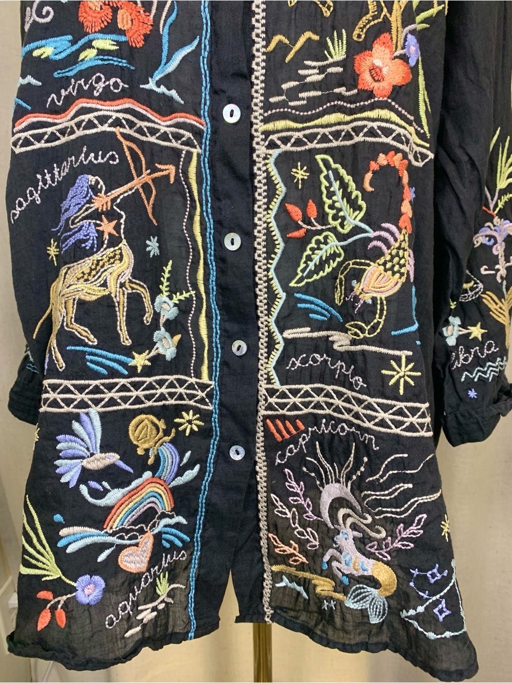 Johnny Was Astrology Zodiac Embroidered Boho Tunic Black XL - Picture 7 of 11